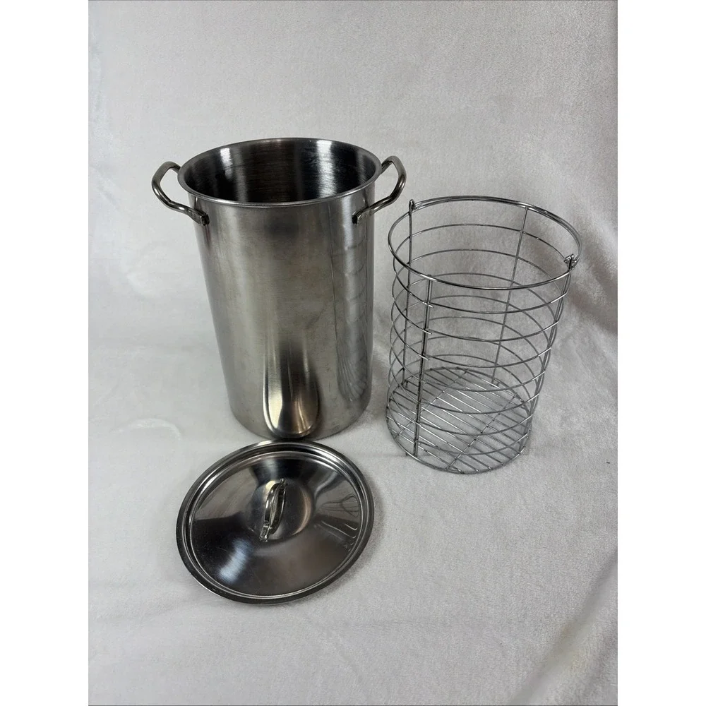Stainless Steel Tall Vegetable Steamer With Wire Basket Asparagus Corn Pasta GUC